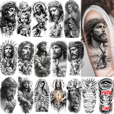 17 Sheets Unique Christ Jesus Temporary Tattoos for Men Women Forearm Half Arm T
