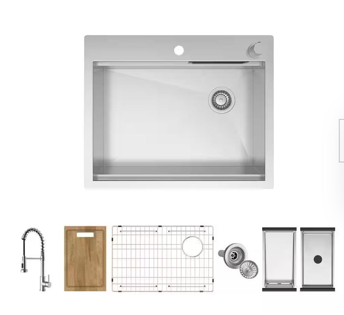 27 in. Drop-In Single Bowl Stainless Steel Workstation Kitchen Sink wFaucet