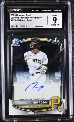 Murf Gray Topps Bowman Draft 2025 Chrome Prospect Autographs Pirates CGC 9 Auto
