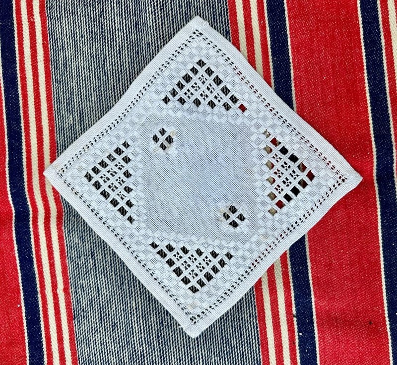 Hardanger Norwegian Antique Folk Art Embroidery Tea Tablecloth Doily 8” 1910