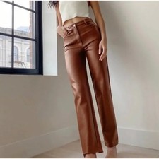 WILFRED x ARITZIA The Melina Pant High Waisted Vegan Leather Cognac Brown P36