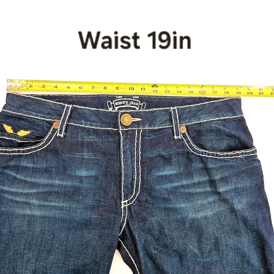Pantalones de mezclilla Robin's Jean dorados EMBR bordados pierna recta lavado oscuro talla 38x27 Foto 3 de 4