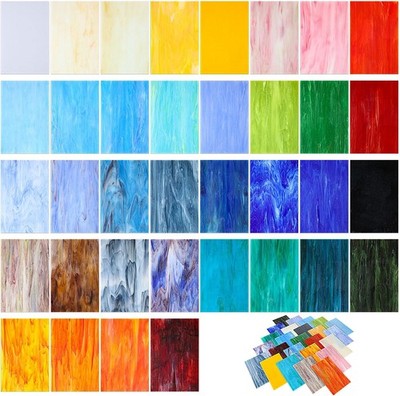 36 Sheets Variety Stained Glass Sheets Pack 4 X 6 Inch Cathedral Art Glass Suppl