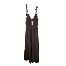 No Comment Brown Tiered Maxi Dress with Lace Trim and Tassels Size M New