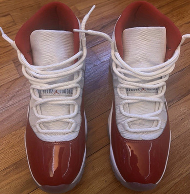Jordan Air Jordan 11 Men s Red/White Patent Leather Mid Top Lace-Up Basketball
