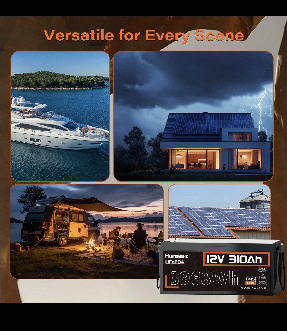 Humsienk 12V 310Ah 300Ah LiFePO4 Lithium Battery RV Solar Off-Grid 15000+ Cycles
