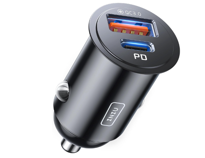 INIU 60W Dual Car Charger USB C & USB A | 30W+30W Super Fast Flush Fit Metal