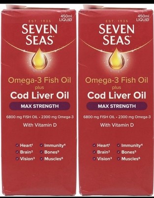 2x Seven Seas Original Lebertran Omega-3 Fischöl 450ml (900ml gesamt)