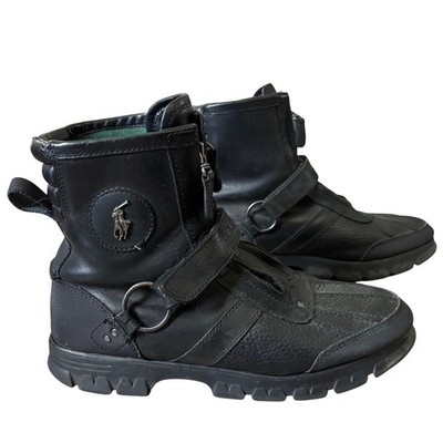 Polo Ralph Lauren Conquest Hi III Boots Sz 9.5 D Black Leather Moto Biker