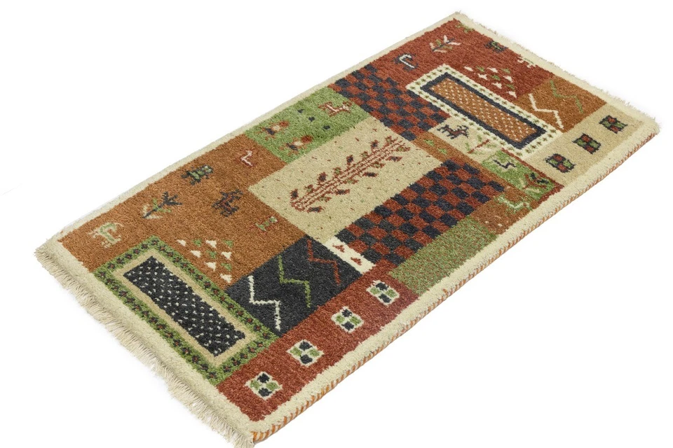 多色拼布部落毛绒 2X4 印度-加贝东方地毯小号 — 第 3/4 张图片