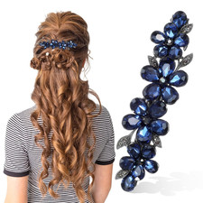 Blue Flower Rhinestone Hair Clips Sparkly Crystal Bridal Rhinestone Hair Clips