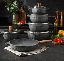 Granite Cookware Set 10 Piece Non Stick Pots & Pans with Lids Induction Safe Gre