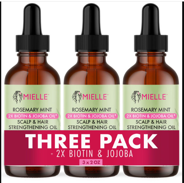Mielle Rosemary Mint Scalp & Hair Strengthening Oil, 2 oz., 3 pk with Biotin Oil