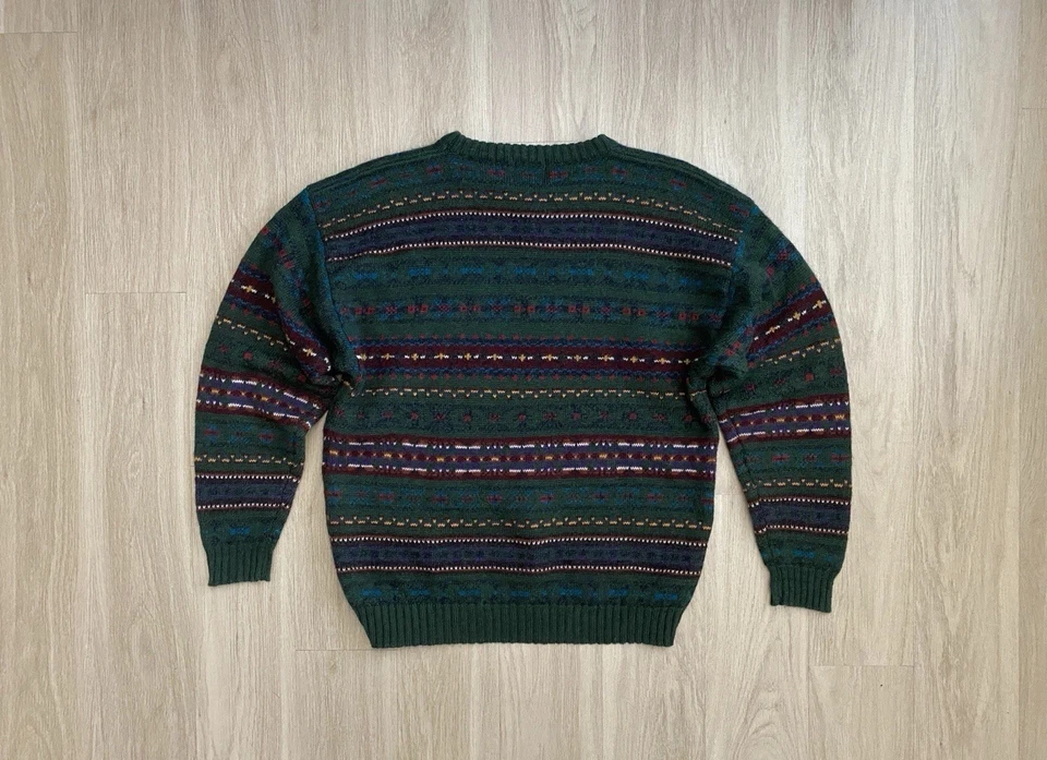 VTG Woolrich Sweater Men’s XL Wool Forest Green Fair Isle Crewneck Pullover 90s - Image 2 of 4