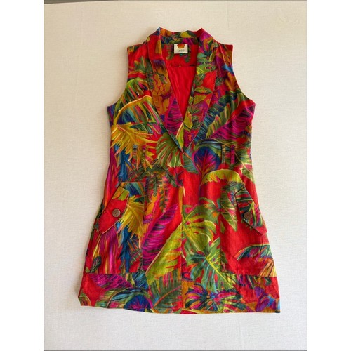 FARM Rio Urban Jungle Linen Printed Mini Dress Red Green Tropical Womens Size M