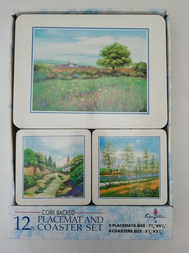 Tischset & Untersetzer Set Country Scenes von Kingston Korkrücken 12 Stück Vintage