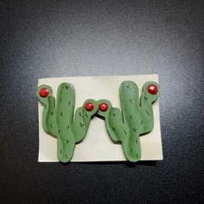 Wood Green Cactus Earrings Hand Crafted 