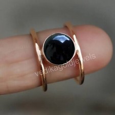 Round Cab Black Onyx Gemstone 925 Sterling Silver Yellow Gold Fill Ring