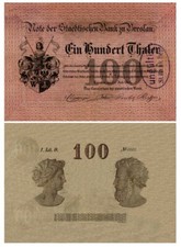 100 talarów, nieważny, banknot Banku Miejskiego zu Breslau, 1863, reprodukcja