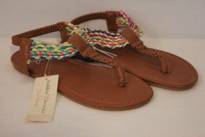 NEW Girls Sandals Size 11 Rainbow Brown T Strap Thongs Kids Summer Shoes Flats