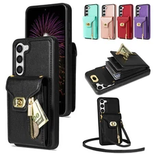 For Samsung S23 FE S23 Ultra S22+ Zipper Purse Organ Card Wallet Crossbody Case