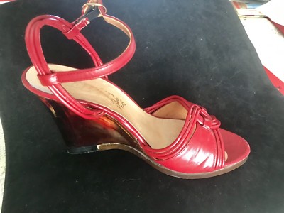 Vtg Acrylic Heel Red Italian Red Heels Peep Toe Mid Century Open Toe  @62 R