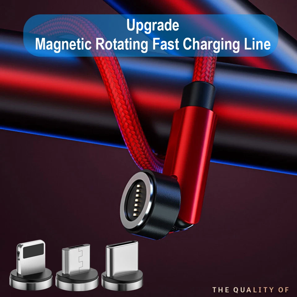 3 in 1 540° Rotate 3.0A Fast Charger Magnetic Cable for Type C Micro USB iPhone - Image 4 of 4