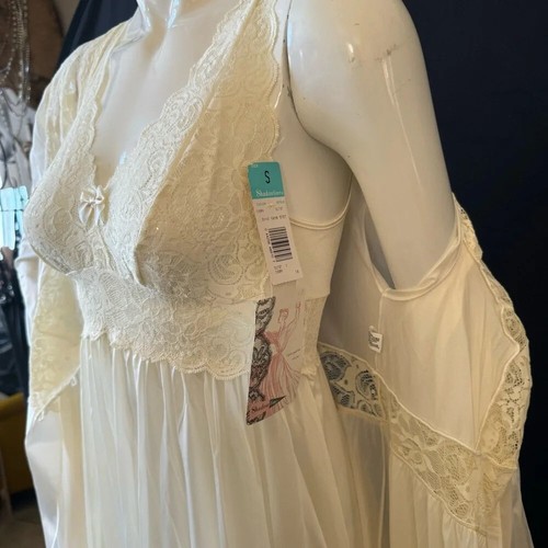Vintage NWT bridal PEGNOIR SET nightgown long sexy Romantic sz S deadstock - Picture 10 of 13