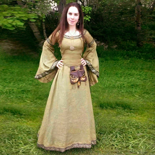 NEW Fashion Women Renaissance Costume Long Flare Sleeve Medieval Fairy Dress - Picture 12 of 14