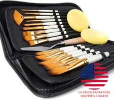 ARTIFY 15 Pieces Paint Brush Set Include Pop-Up Carrying Case with Palette Knife