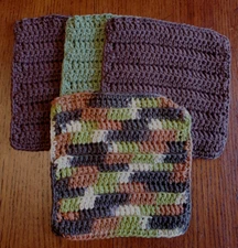 Lot of 4 New Woodland Trail Brown Handmade-Crocheted 100% Cotton Dish/WashCloths