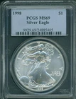 1998 American Silver Eagle ASE S$1 PCGS MS69 MS-69 BEAUTIFUL !