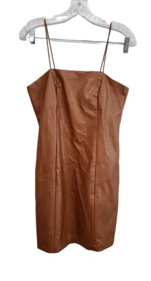 Wild Fable Dress Small Faux Leather Brown Short Body Con Spaghetti Strap |  eBay
