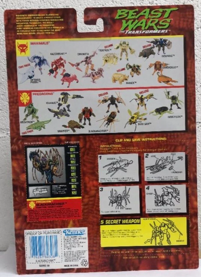 Beast Wars Deluxe Blackarachnia Evil Predacon Spider 1996 Kenner (Mint On Card) - Image 2 of 2
