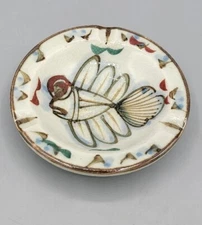 Vtg Japanese Japan Koi Fish Goldfish Handpainted Stoneware Ashtray Trinket Dish