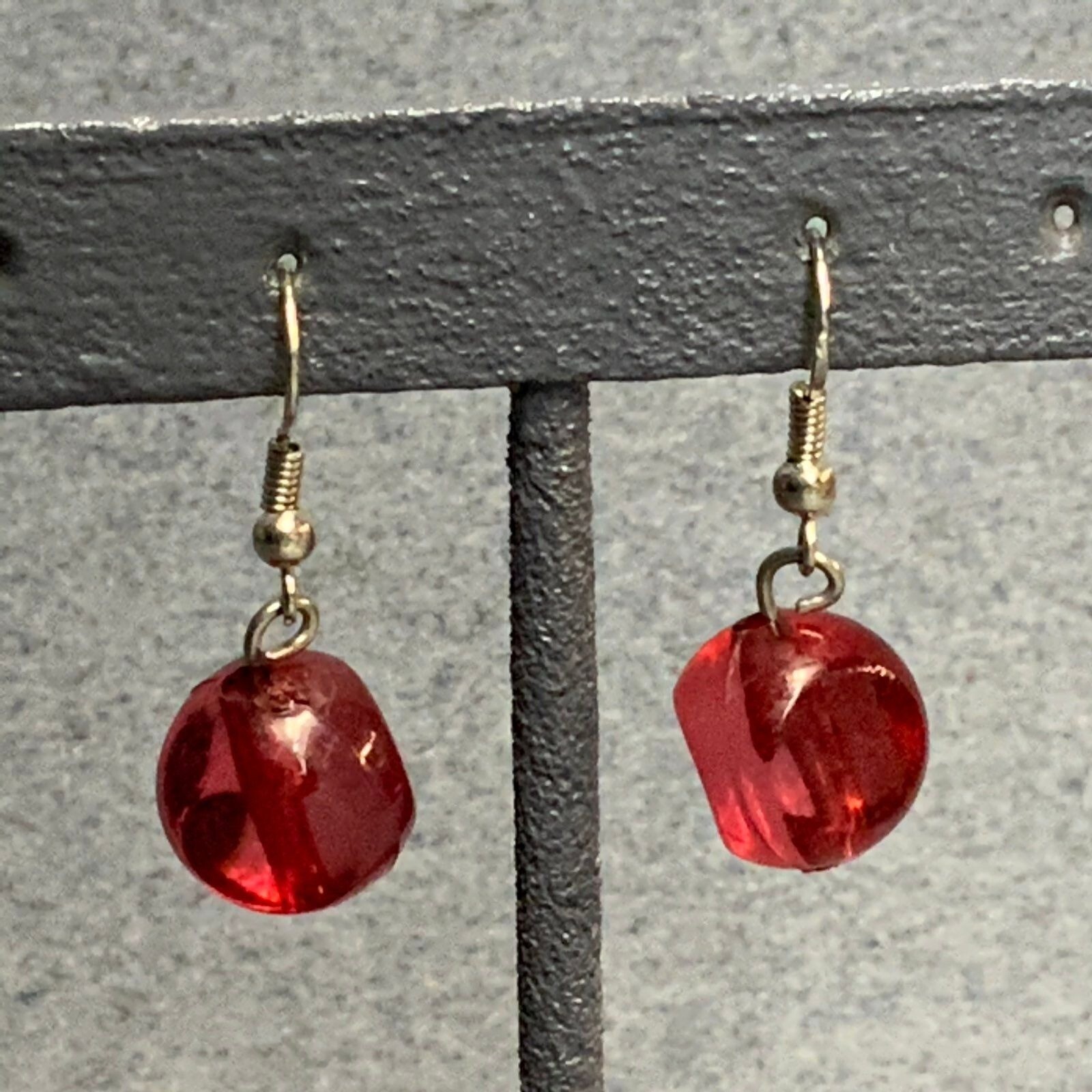 Dangle Pierced Earrings Dark Translucent Coral Or… - image 1