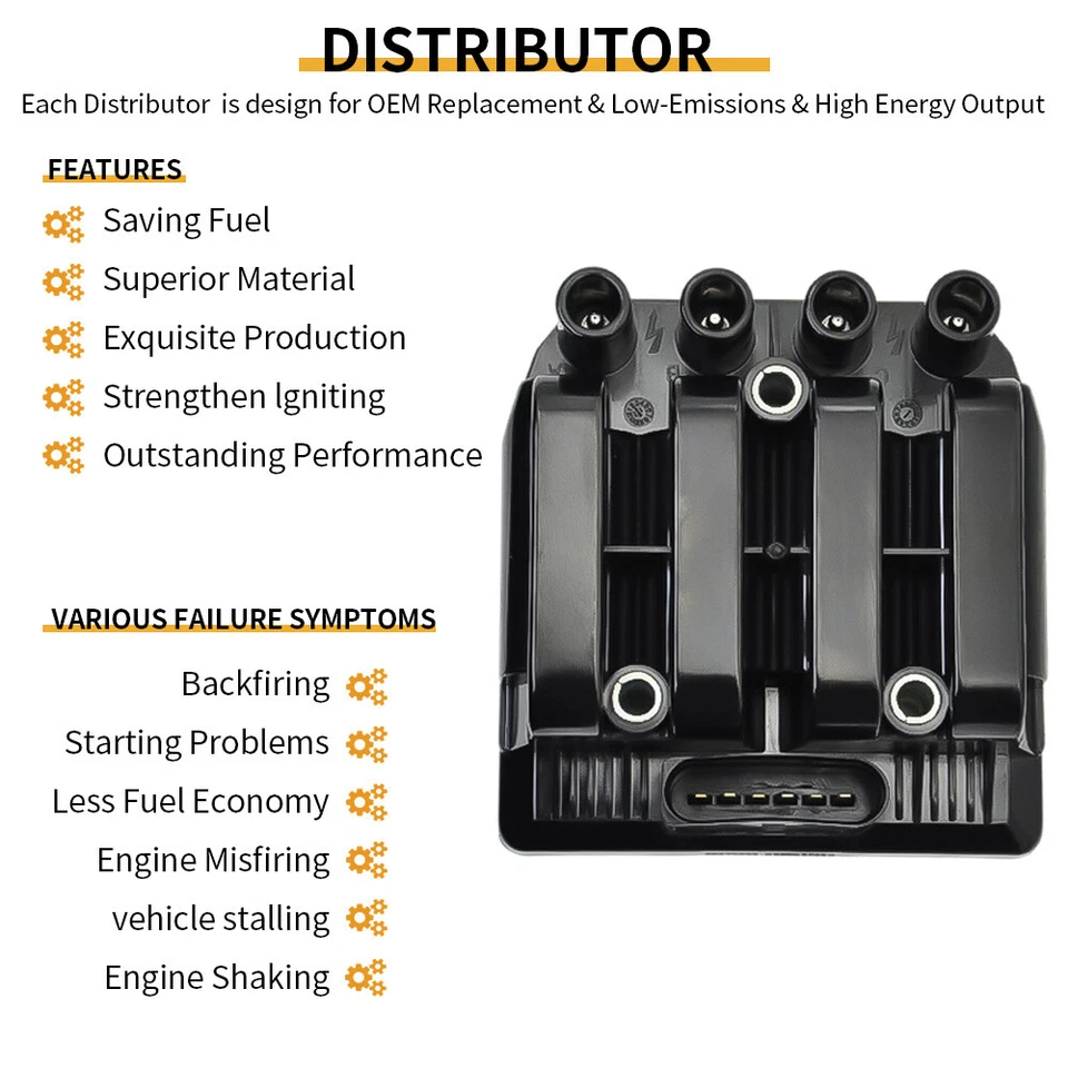 ✅Ignition Coil +4 Spark Plugs + Wires For Jetta Beetle Golf Clasico 2.0L UF484 ✅ - Image 2 of 4