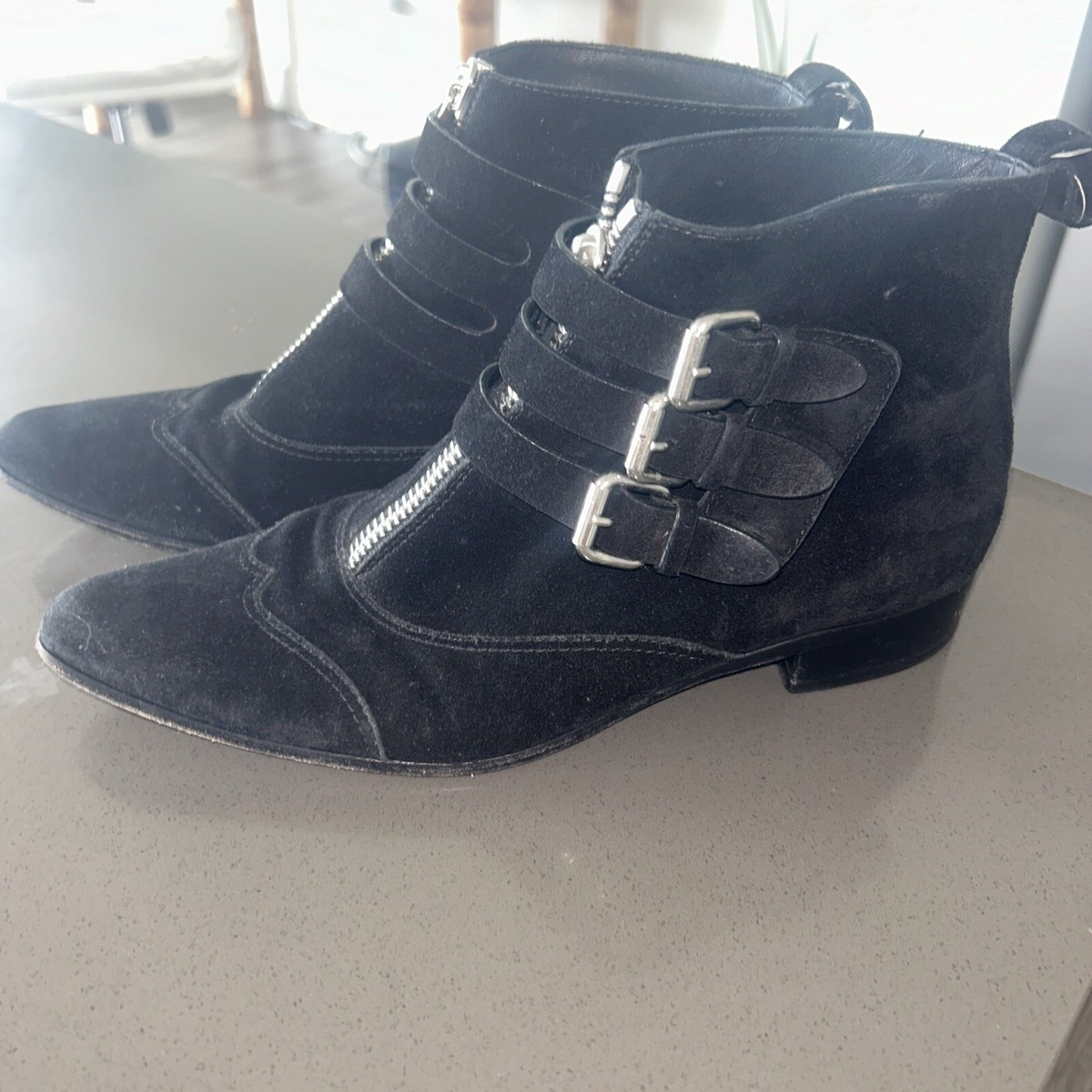 Tabitha Simmons Early Black Suede Moto Bootie Size EU 39 | eBay display picture 1
