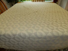 L-23 CREAM AND TAN LEAF PATTERN OVAL TABLECLOTH 60 X 64 INCHES