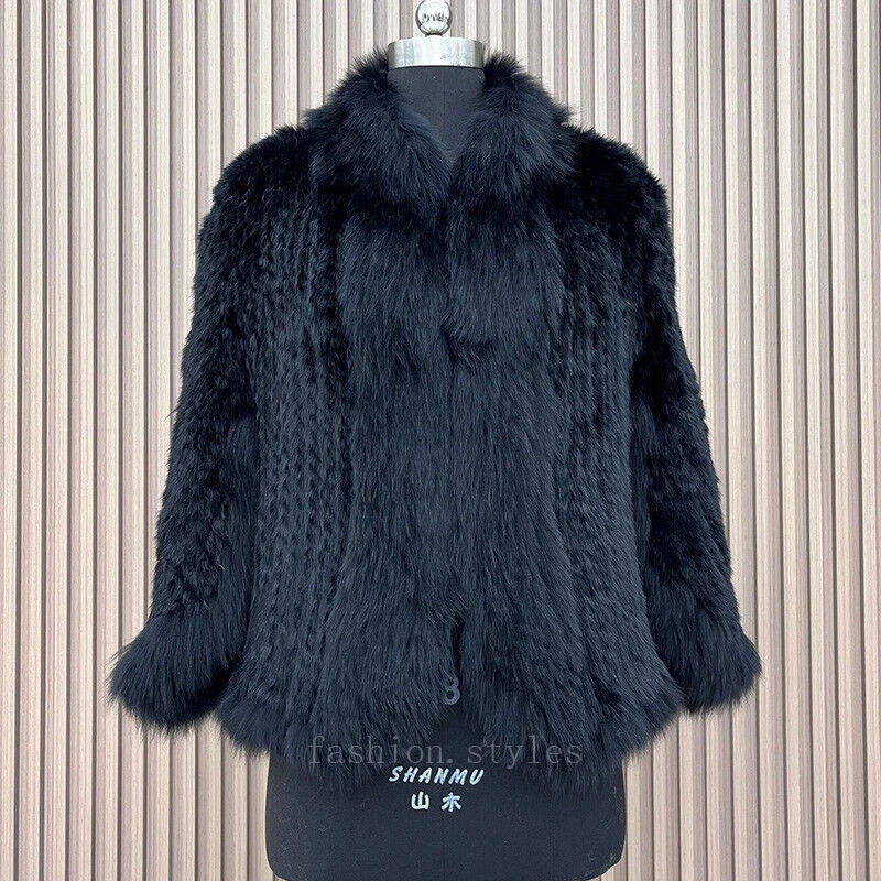 OFF WHITE Cappotto donna pelliccia di volpe collo vera pelliccia di coniglio maglia mantello poncho avvolgente mantello CALDO