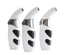 3∼White Ergo Metal Cigarette/Cigar Butane Refillable Single∼Torch Lighters