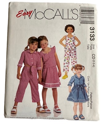 McCalls Easy 3133 CD Shirt Top Pants Skirt Girls Sewing Pattern Uncut Size 2 3 4
