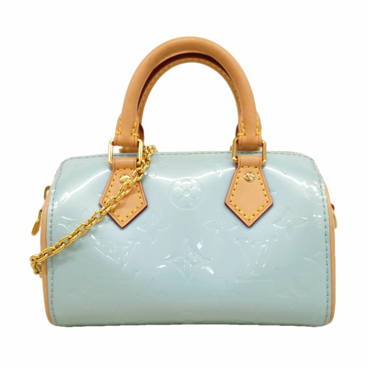 LOUIS VUITTON NANO SPEEDY BAG M83000 MONOGRAM VERNIS LEATHER SKY BLUE WOMEN'S