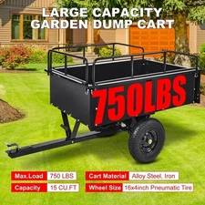 Steel Dump Cart 15 Cu. Ft 750LB for Garden ATV/UTV Trailer Tow Behind Heavy Duty