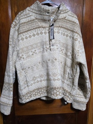 Alpine Design Quarter Button Sherpa Pullover Size L Cream/Brown
