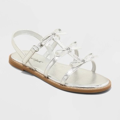 Kids' Aria Bow Sandals - Cat & Jack  Silver 1: Open Toe, Adjustable Strap 73s