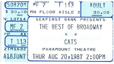 Best Of Broadway Cats Ticket 20. August 1987 Paramount Theatre Seattle