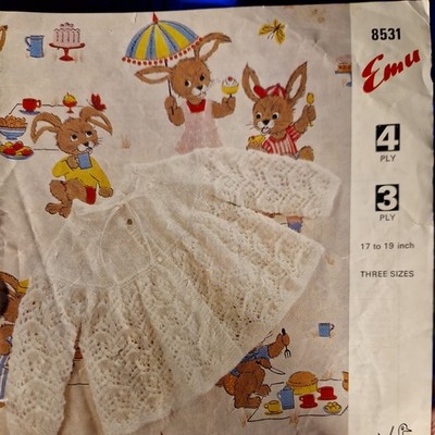 Vintage Emu 8531 Baby Matinee Mantel Strickmuster 3-lagig 4-lagig 17-19'' Original 