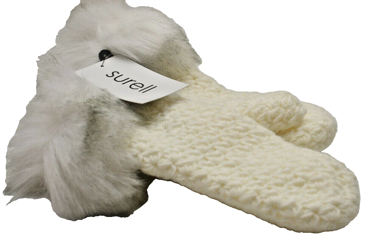 Surell Starfish Faux Fur Knit Mittens Gloves Cream New! NWT