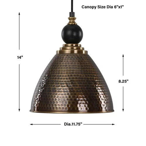 UTTERMOST 22052 ADASTRA ANTIQUE BRASS HAMMERED METAL SHADE 1 LIGHT PENDANT - Picture 7 of 7